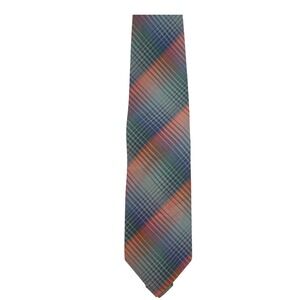 Country Traditionals Pendleton Men's‎ 80s Tie Plaid soft Blue Green Orange retro